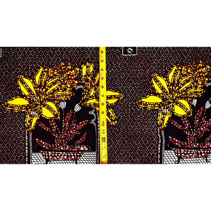 African Print Fabric/ Ankara - Brown, Navy, White, Yellow 'Ulo Ifuru', 1 YARD
