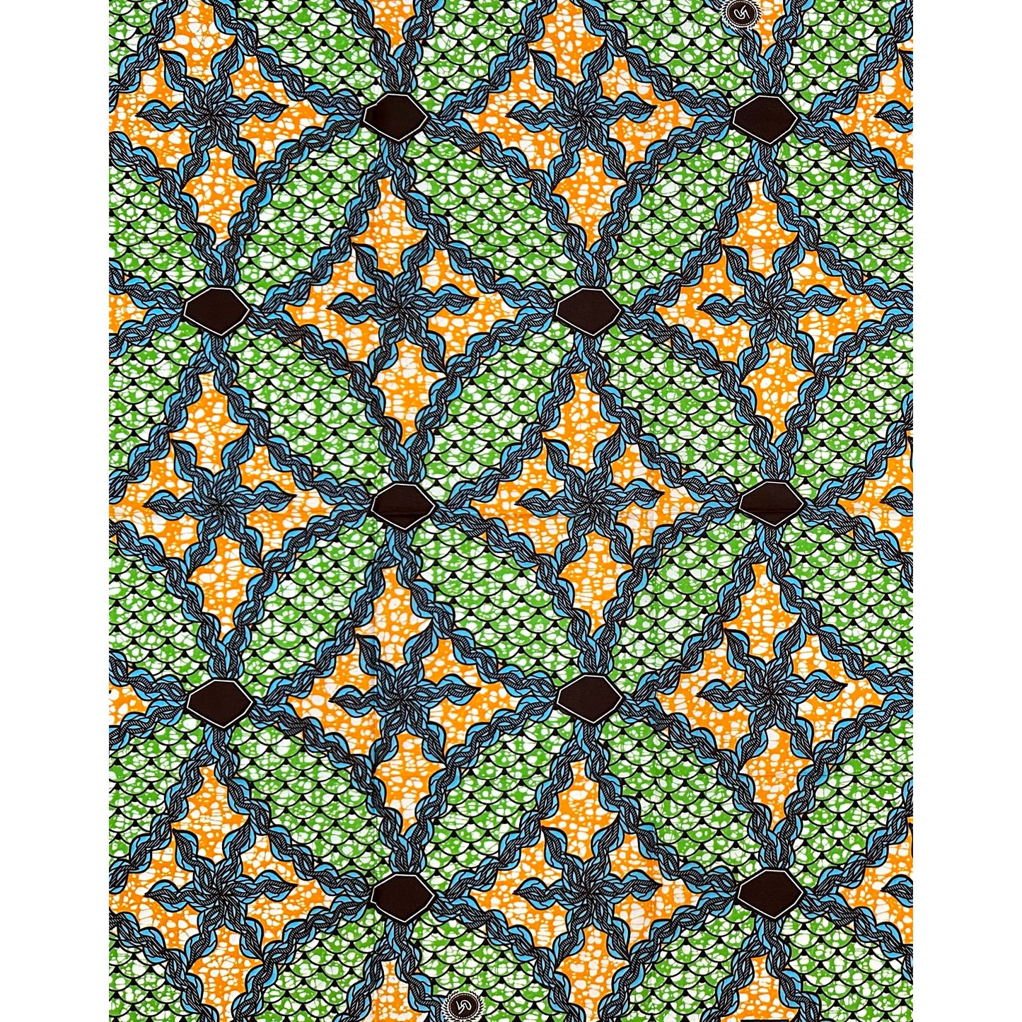 African Print Fabric/ Ankara - Green, Orange, Blue, Brown ‘In Unity' Design, 1 YARD