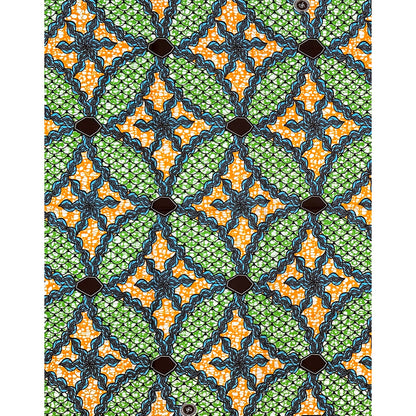 African Print Fabric/ Ankara - Green, Orange, Blue, Brown ‘In Unity' Design, 1 YARD