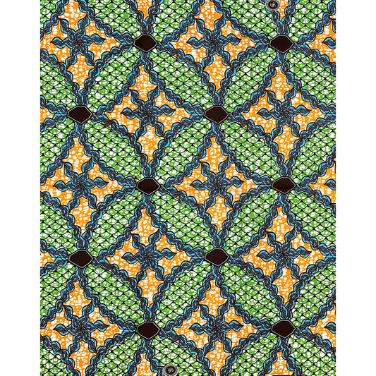 African Print Fabric/ Ankara - Green, Orange, Blue, Brown ‘In Unity' Design, 1 YARD