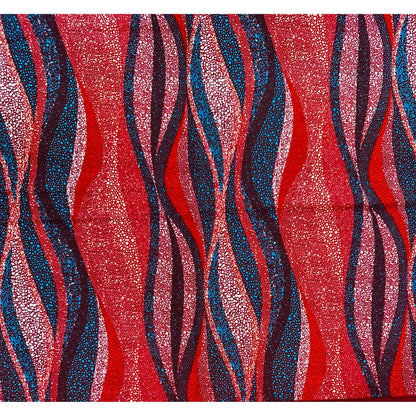 African Fabric/ Ankara - Shades of Red, White, Blue 'Mvuto,' Design, YARD or WHOLESALE