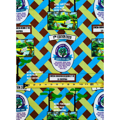 African Print Fabric/ Ankara - Green, Brown, Blue 'Wydah Legacy of Benin,’ YARD