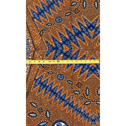 African Print Fabric/Ankara - Brown, Blue "Bronze Kingdom", 1 Yard