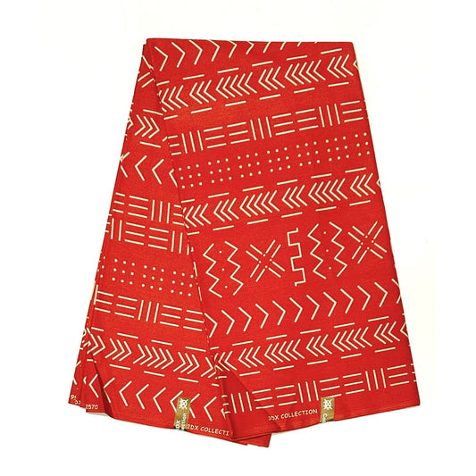 African Print Fabric/ Ankara - Red-Orange, Cream 'Taye Legacy' Design, YARD or WHOLESALE