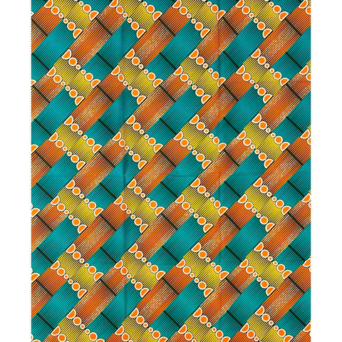 African Print Fabric/ Ankara - Teal, Yellow, Orange, Navy ‘Na Calculated Vibe' Design, YARD