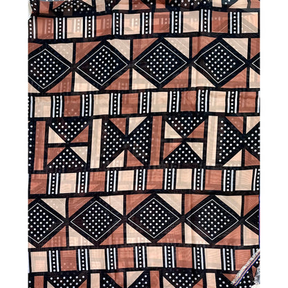 African Print, Chiffon Fabric - Black, Brown, Beige "Soro Soke", ~2 Yards