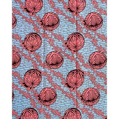 African Print Fabric/Ankara - Gray, Pink "Nkata Orbs" Design **Slightly Flawed**