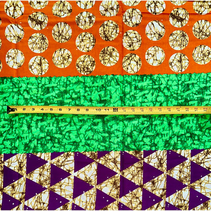 African Print Fabric/Ankara - Orange, Green, Brown, Purple ‘Buchi Bam' Design, YARD or WHOLESALE
