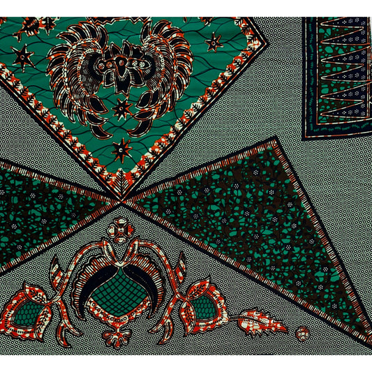 African Print Fabric/ Ankara - Green, Navy, Brown 'Sankoh' Design, YARD or WHOLESALE