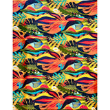 African Print, Stretch Cotton Satin Fabric- Orange, Yellow, Teal, Green, Blue, Black "Kalahari Camo", Per Yard