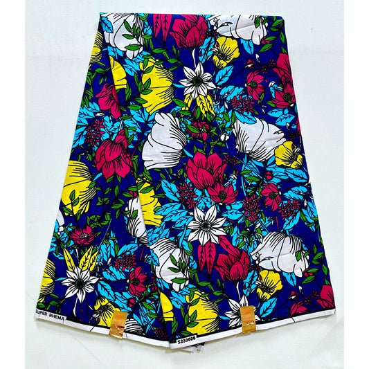 African Print Fabric/Ankara - Blue, Fuchsia, Yellow, Green 'Hidayat' Design, YARD or WHOLESALE