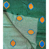 African Fabric/ Woven, Embroidered Kente - Green, Blue, Orange, Silver “Afreyea”, 2 Yards