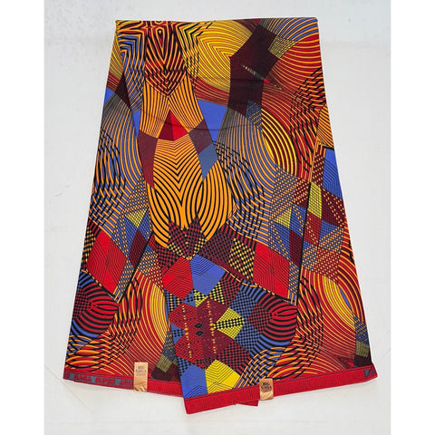 African Print Fabric/Ankara - Red, Blue, Orange, Yellow, Black 'Mood' Design, YARD or WHOLESALE