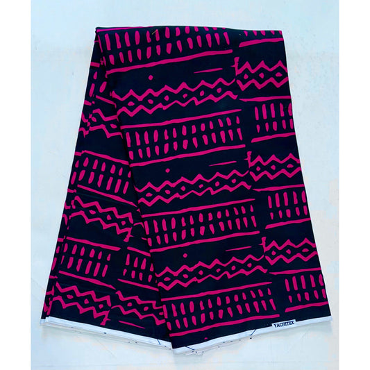 African Print Fabric/Ankara - Black, Magenta 'Zazi' Design, YARD or WHOLESALE