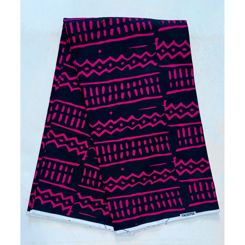 African Print Fabric/Ankara - Black, Magenta 'Zazi' Design, YARD or WHOLESALE