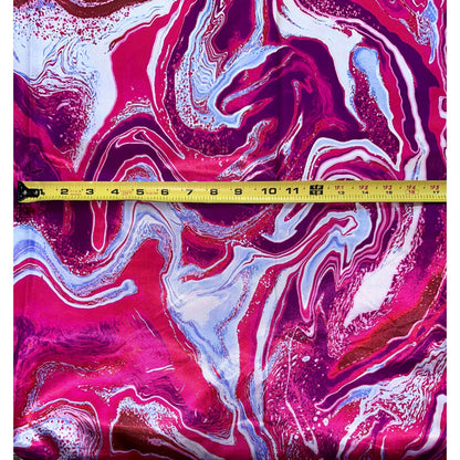 African Print, Satin Fabric - Purple, Dark Red, Pink, Blue "Wasi Whirl", Yard or Wholesale