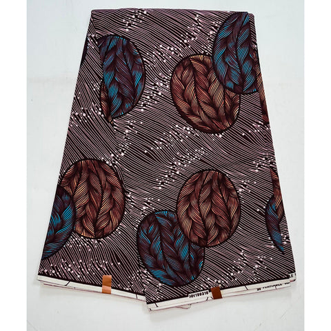 African Print Fabric/ Ankara - Blue, Brown 'Ziya’ YARD or WHOLESALE