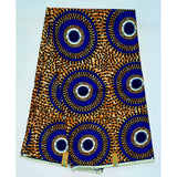 African Print Fabric/ Ankara - Brown, Blue 'Bullseye' Design, YARD or WHOLESALE