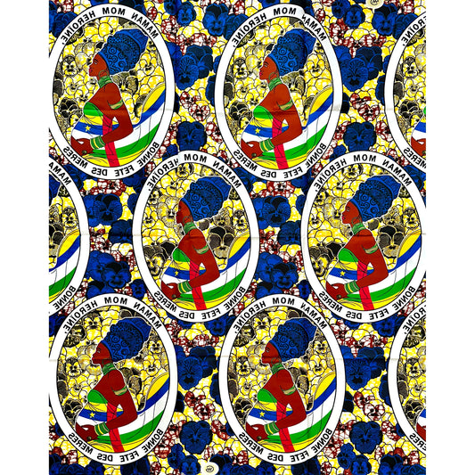 African Print Fabric/ Ankara - Yellow, Blue 'Heroine,’ YARD