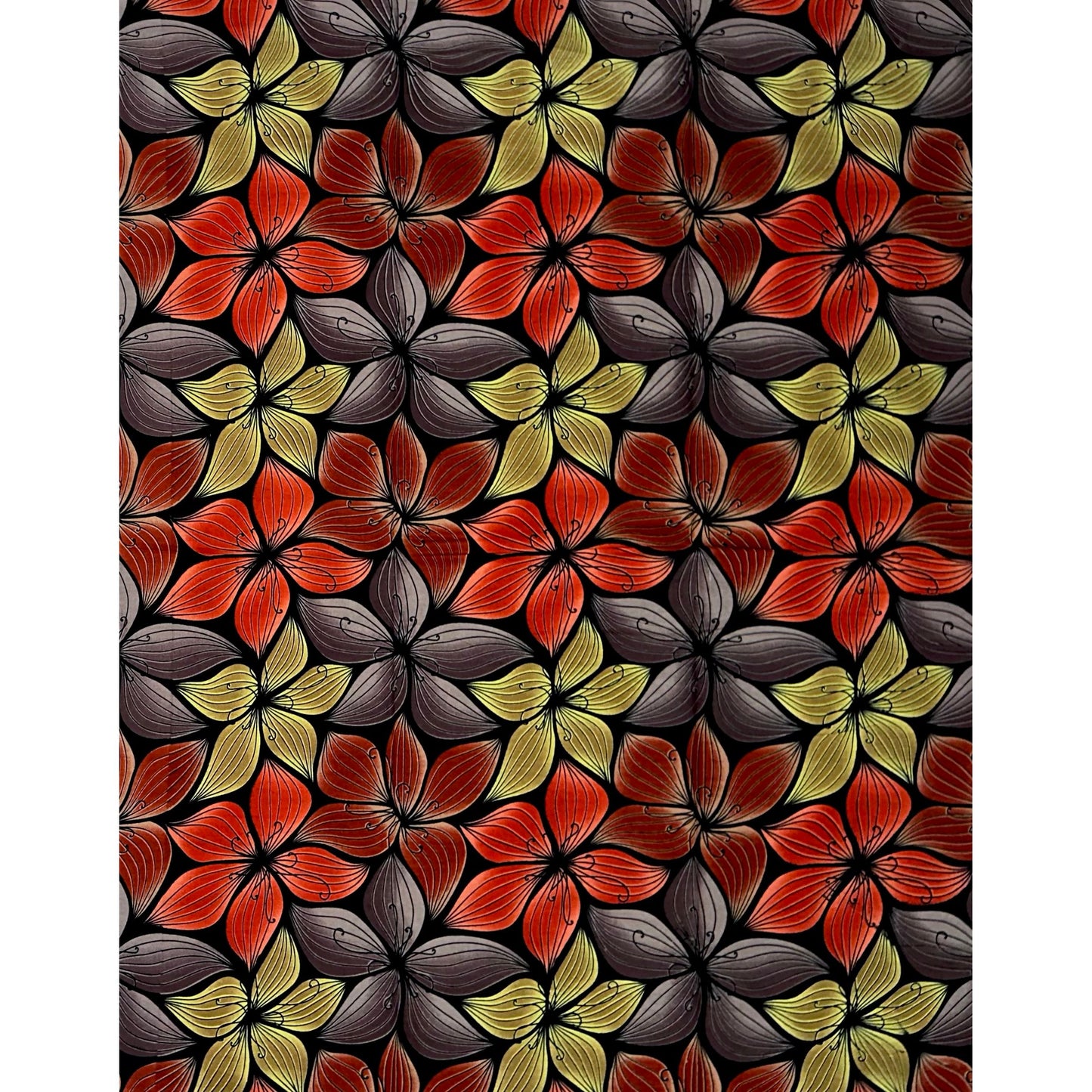 African Print Fabric/Ankara - Red, Shades of Brown 'Sweet Magnolia', YARD or WHOLESALE