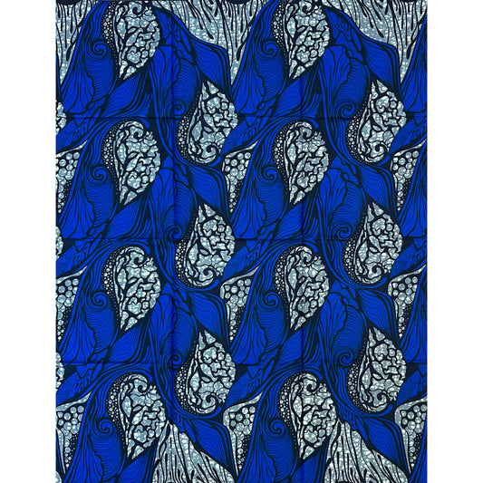 African Print Fabric/ Ankara - Gray, Blue 'What Came Before Us,’ 1 YARD