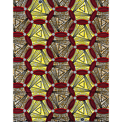 African Print Fabric/ Ankara - Red, Yellow, Brown ‘Royal Kraal,’ 1 YARD