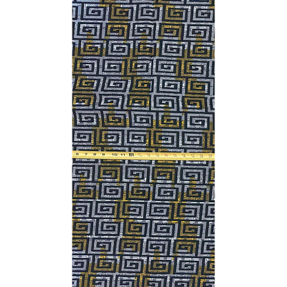 African Print Fabric/ Ankara - Black, White, Yellow 'Corners of Kabala' Design, YARD or WHOLESALE