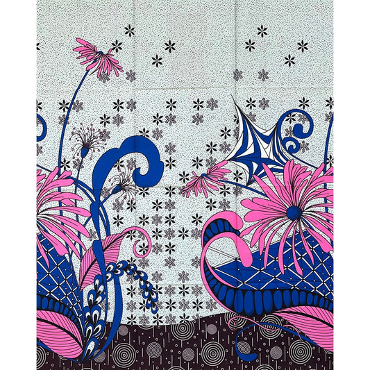 African Print Fabric/ Ankara - Pink, Blue, Gray, Brown, Black 'The Curve of Things,’ 1 YARD