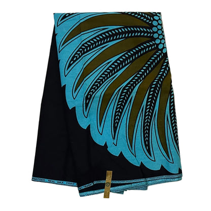 African Print Fabric/ Ankara - Green, Blue, Black 'Palm Theory' YARD or WHOLESALE
