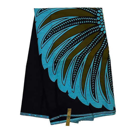 African Print Fabric/ Ankara - Green, Blue, Black 'Palm Theory' YARD or WHOLESALE