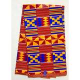 African Print Fabric/ Ankara - Blue, Marigold, Red 'Emancipation' Kente, YARD or WHOLESALE