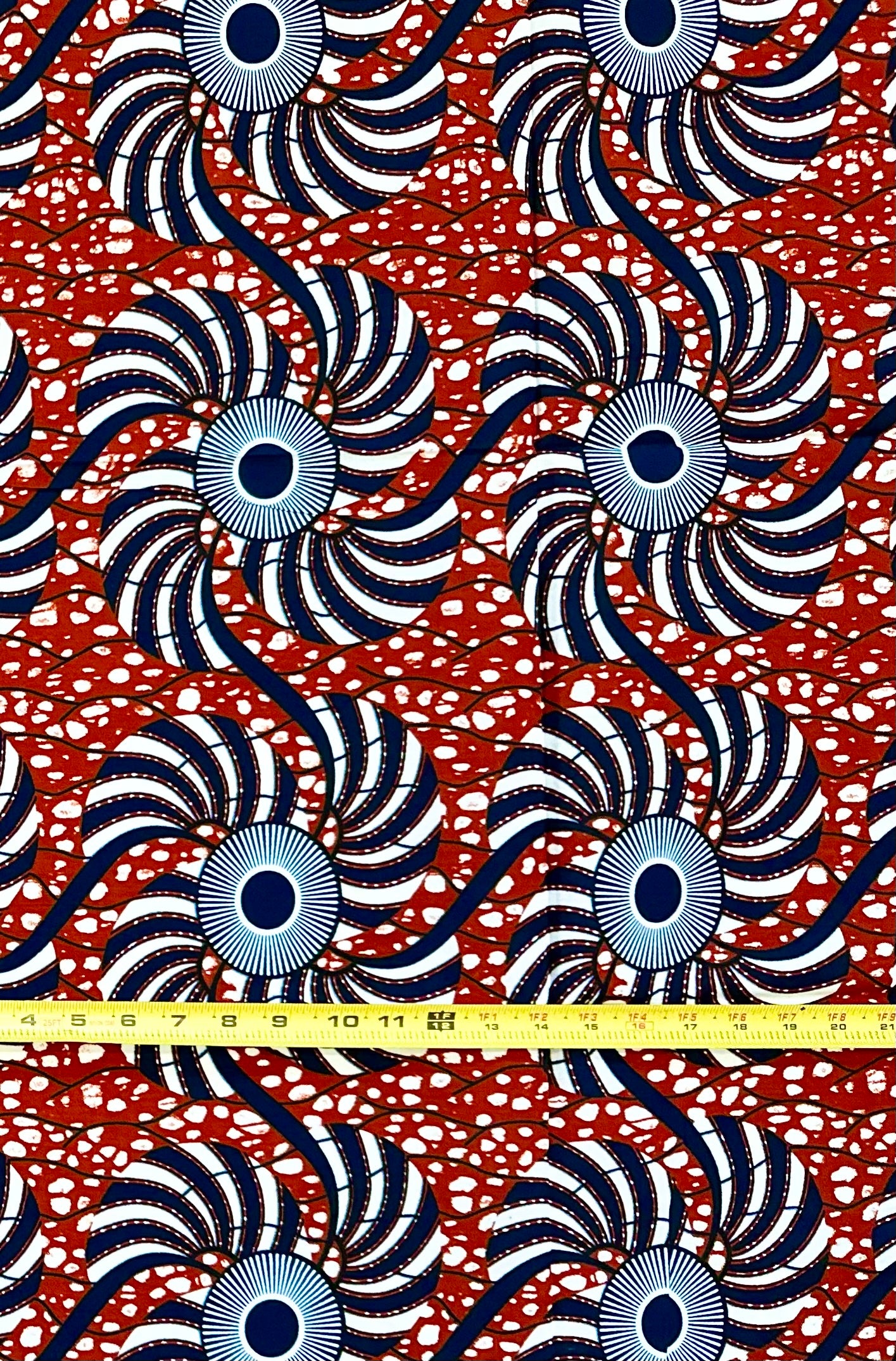 African Print Fabric/ Ankara - Brown, Navy 'Spinna,’ YARD