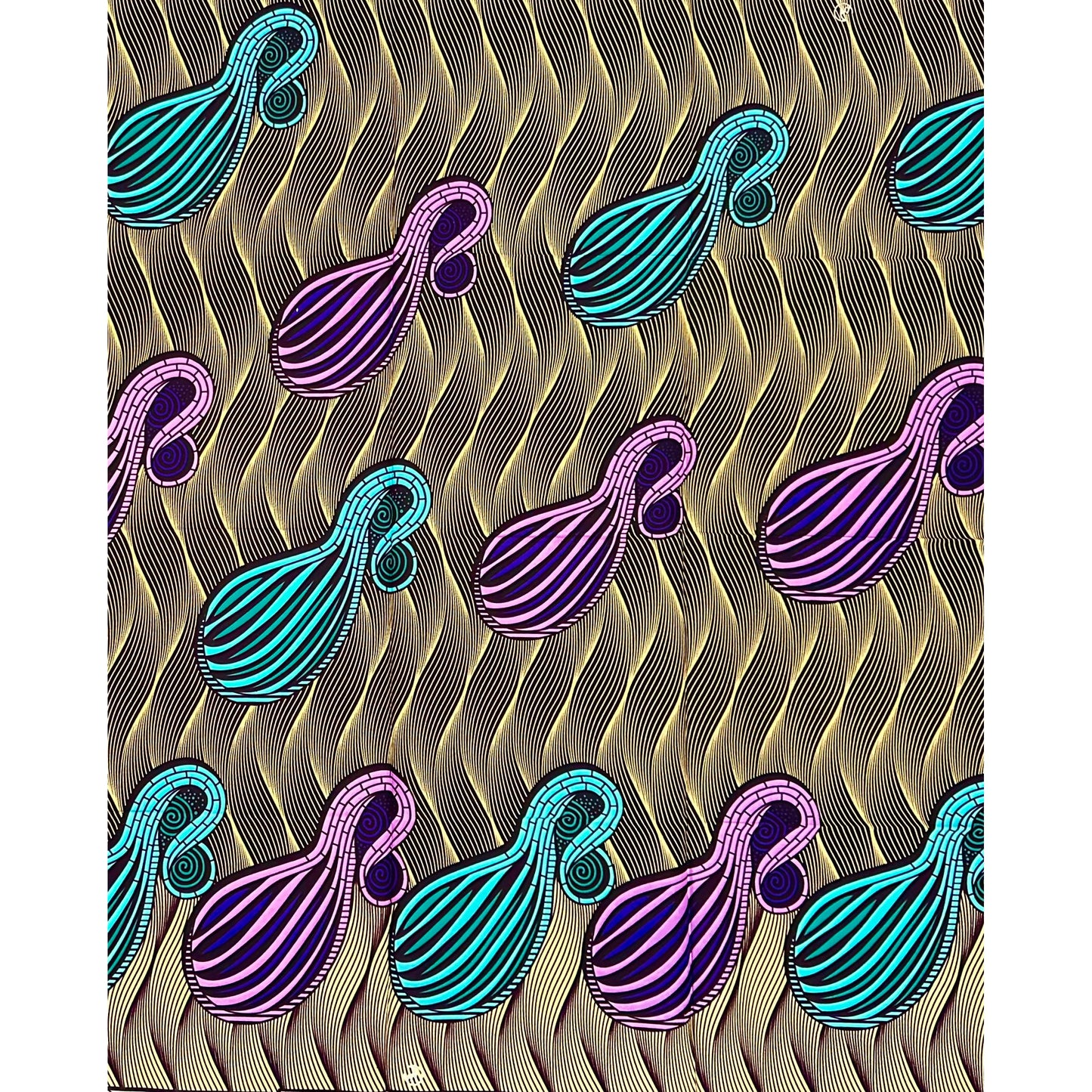 African Print Fabric/ Ankara - Beige, Blue, Brown, Purple 'The Matchmaker', 1 YARD