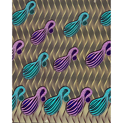 African Print Fabric/ Ankara - Beige, Blue, Brown, Purple 'The Matchmaker', 1 YARD