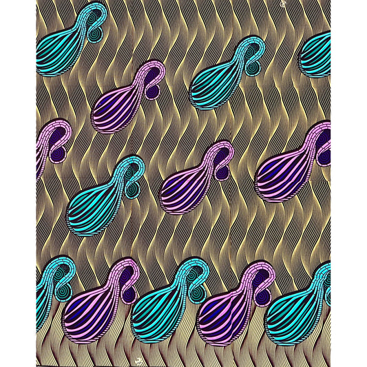 African Print Fabric/ Ankara - Beige, Blue, Brown, Purple 'The Matchmaker', 1 YARD