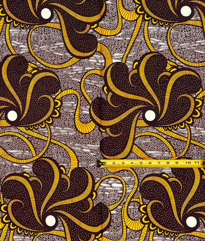 African Print Fabric/ Ankara - Brown, Marigold ‘Kairo Flow' Design, 1 YARD