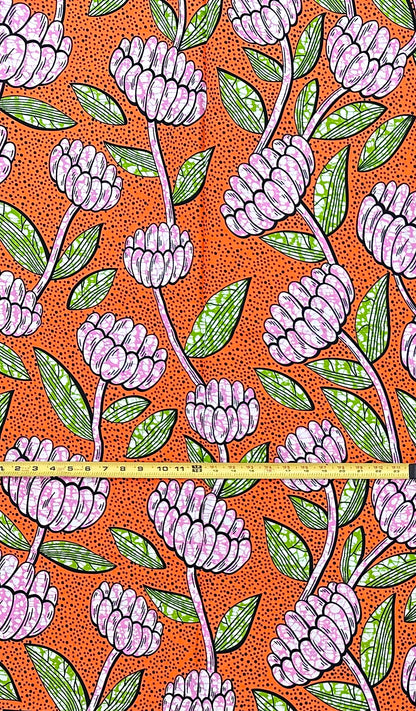 African Print Fabric/ Ankara - Orange, Pink, Green 'Ginger Blush,' YARD or WHOLESALE