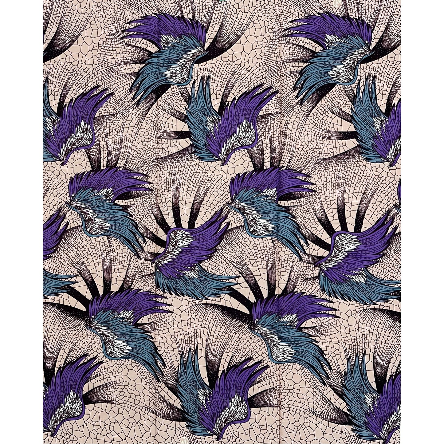 African Print Fabric/ Ankara - Purple, Gray, Brown "Cupid’s Messenger", 1 Yard