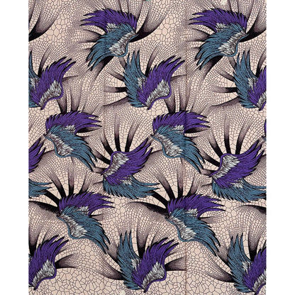 African Print Fabric/ Ankara - Purple, Gray, Brown "Cupid’s Messenger", 1 Yard