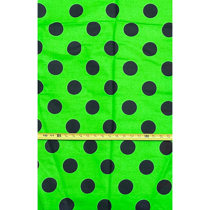 African Print Fabric/ Ankara - Green, Black 'Dottie' Design, YARD or WHOLESALE