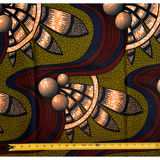 African Print Fabric/ Ankara - Olive, Brown, Navy 'Ori Mi Shine,’ 1 YARD