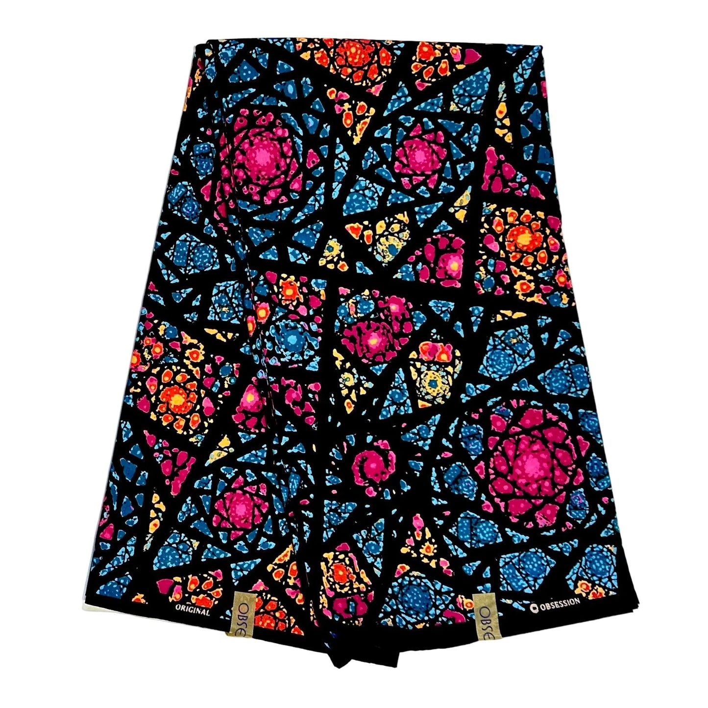 African Print Fabric/ Ankara - Blue, Orange, Pink, Black 'Okike Radiance', YARD or WHOLESALE