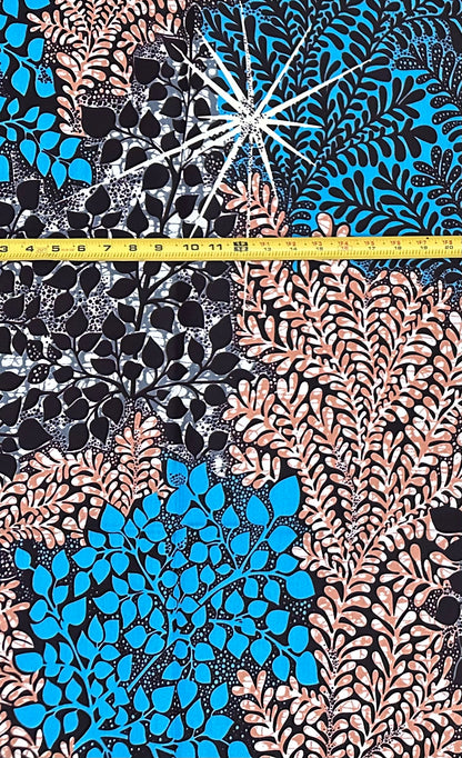 African Print Fabric/Ankara - Blue, Brown, Gray "Under the Canopy" Design, 1 Yard