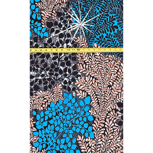 African Print Fabric/Ankara - Blue, Brown, Gray "Under the Canopy" Design, 1 Yard