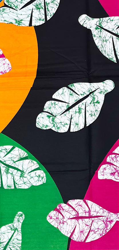 African Print Fabric/ Ankara - Pink, Orange, Green, Black, Blue 'Ewé of the Land' Design, YARD or WHOLESALE