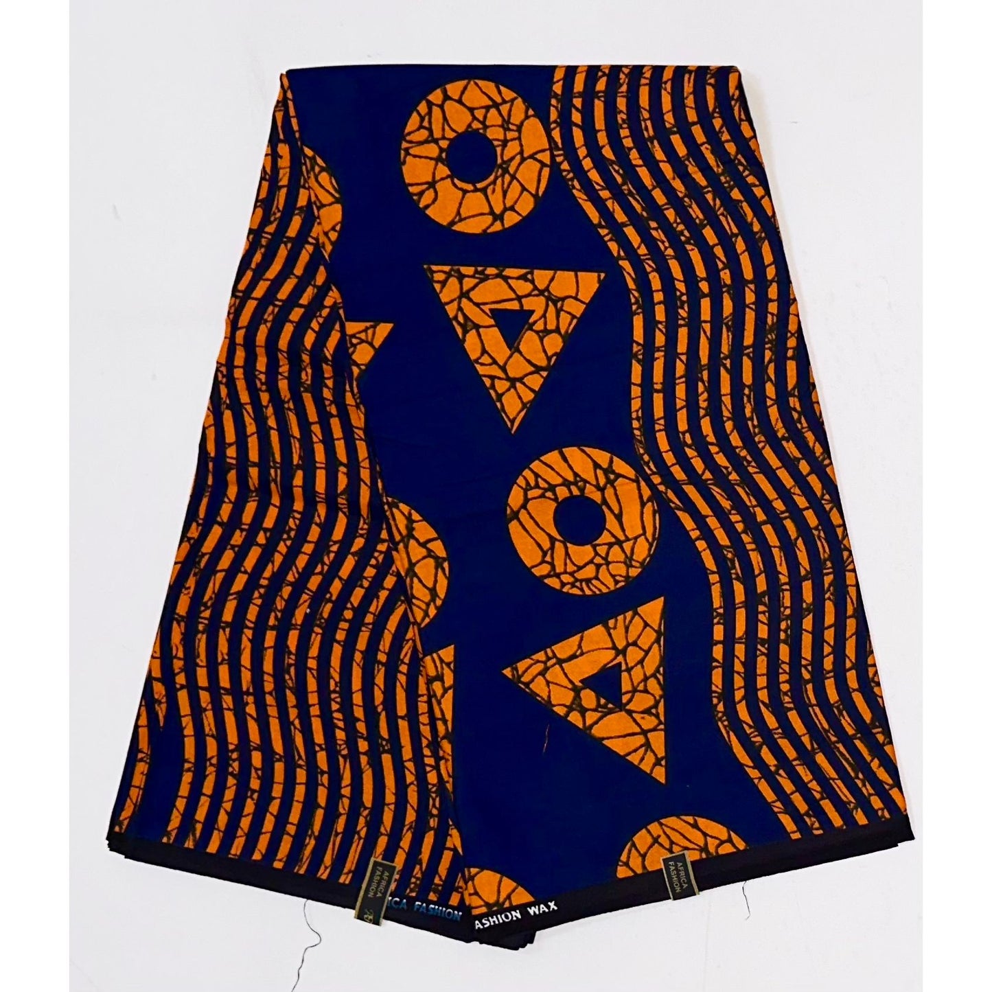 African Print Fabric/ Ankara - Blue, Orange 'Odan Rhythm', Per Yard or Wholesale