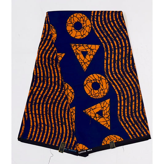 African Print Fabric/ Ankara - Blue, Orange 'Odan Rhythm', Per Yard or Wholesale