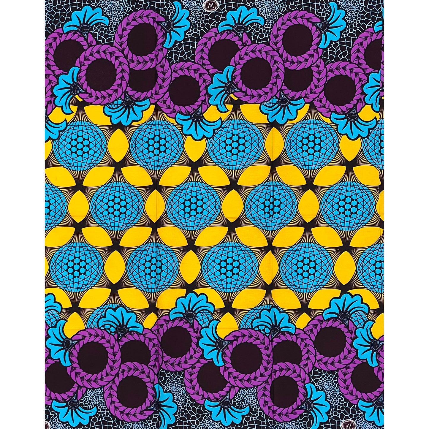 African Print Fabric/Ankara - Purple, Blue, Yellow “The Scenic Route" Design, 1 Yard