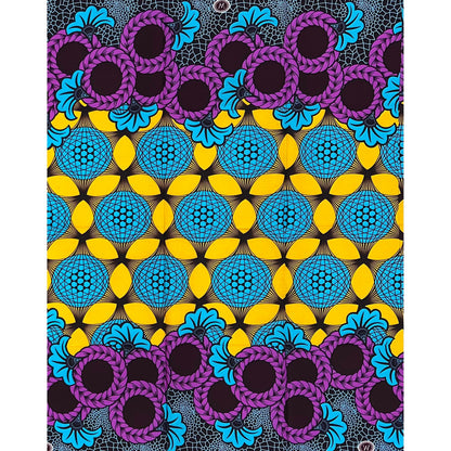 African Print Fabric/Ankara - Purple, Blue, Yellow “The Scenic Route" Design, 1 Yard