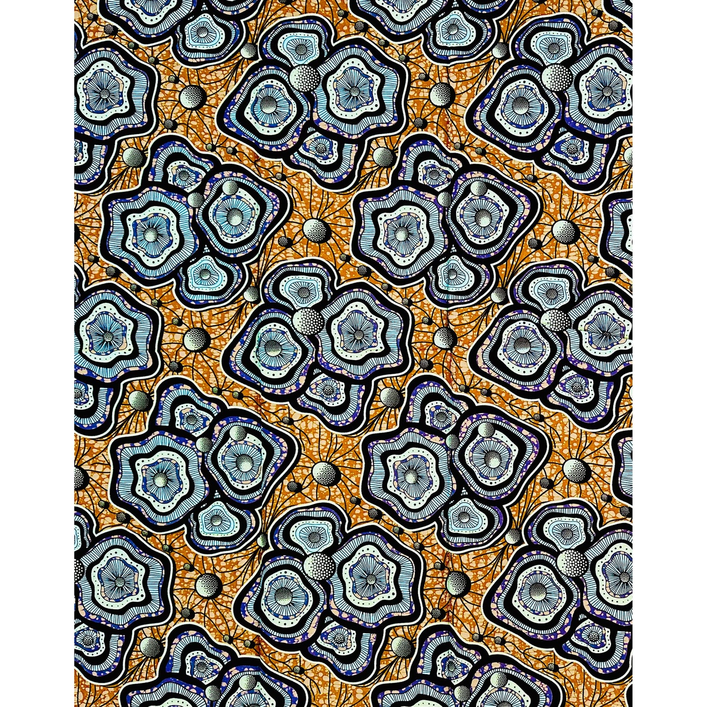 African Print Fabric/ Ankara - Blue, Brown ‘Bloom Theory' Design, 1 YARD